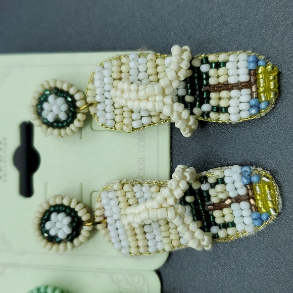 NWOT Handmade Multi Seedbead Flipflop Earrings Choice Mint Green or Ivory White - Picture 2 of 7